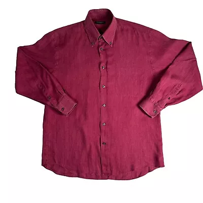 Canali Sportswear 100% Linen Mens M Long Sleeve Shirt Maroon Purple Button Down • $47.97