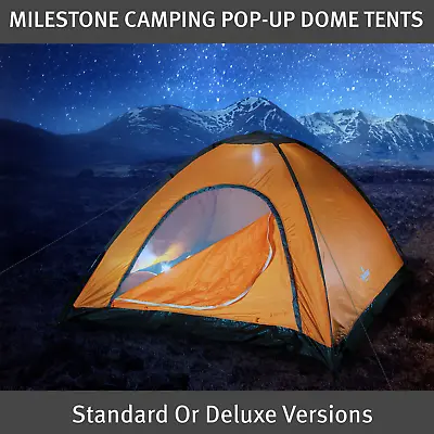 Milestone Camping Dome Tents /  Pop-Up Style / Standard Or Deluxe Styles • £39.99