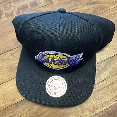 Los Angeles Lakers NBA Mitchell & Ness Snapback Hat Black Snapback Cap Flat • $26.96