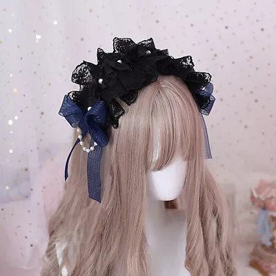 Lady Girl Cute Lolita Headband Lace Beaded Bowknot Headwear Gothic Maid Cosplay • $21.88