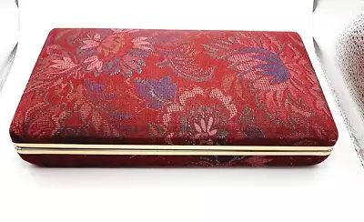 Vintage Clamshell Jewelry Box Case Travel Organizer Mirror Burgundy/Multi • $18.88