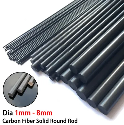 Black Carbon Fiber Solid Rod Round Bar Shaft 1mm-8mm Plastic Rod For RC Airplane • £1.98