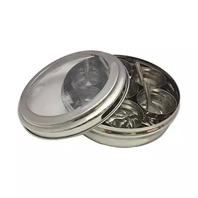 Stainless Steel Masala Dabba Clear Lid Spice Container With 1 Spoon Spice Rack K • $26.98