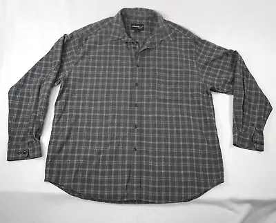 Eddie Bauer Flannel Shirt Men Large XL Grey Plaid Warm Casual Hunting Fishing • $13.99