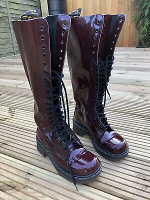 £100 • Buy Dr Martens Knee High Burgundy Patent Boots UK5