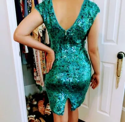 50s 60s Vintage Silk Sequin Cocktail Wiggle Dress Beverely Hills Hollywood Glam • $40