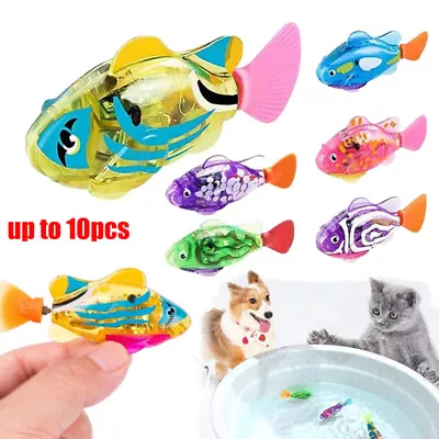 10PC Electric Fish LED Light Swimming Robot Fish Water Float Cat Interactive Toy • £28.30