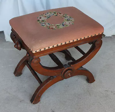 Antique Victorian Walnut Adjustable Stool Piano Taboret Chair – 1871 • $825