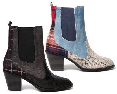 £77.35 • Buy Desigual Chelsea Patch Medium Heel Ankle Boots Blue Denim /Black AW20 20WSTA01