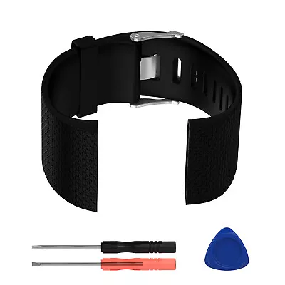 Black Silicone Watch Band Strap Bracelet Wristband Tool Kit For Fitbit Surge • $16.68