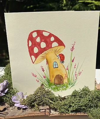£3 • Buy Hand Painted Watercolour Fairy And Ladybug Toadstool Card