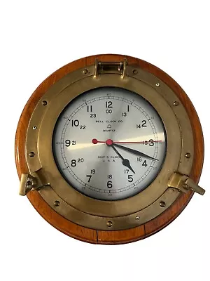 Bell Clock Company Ships Clock USA Vintage Oak Brass Nautical 14”￼ • $68