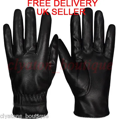 Unisex Ladies Women Leather Gloves Fleece Lined Thermal Soft Winter Warm Driving • £4.91