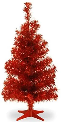 Artificial Christmas Tree Red Tinsel Includes Stand 3 Feet • $32.95