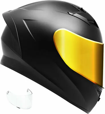 GDM Venom Full Face Motorcycle Helmet DOT Matte Black + GOLD SHIELD • $109.95