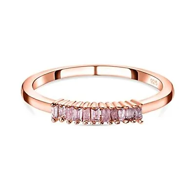 TJC 0.13ct Natural Pink Diamond Band Ring In 18K Rose Gold Over Silver • £61.99