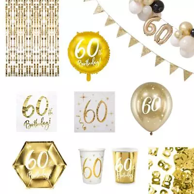 Luxury Gold 60th Birthday Party | Napkins Plates Cups Table Runner Balloons  • £4.15