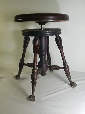 $116.99 • Buy Vintage Wooden Piano Stool Adjustable Height Glass Claw Foot 4 Legged
