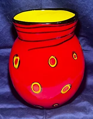 Large Art Glass Blown Vase RED Canes & Stripes Estate Vintage Murano Venetian • $175