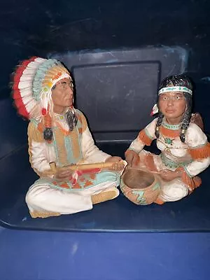 Universal Statuary Corp. 11.5” Indian Woman And Man  By V. Kendrick 1976 • $115.95