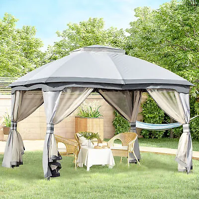 3.7 X 3(m) Outdoor Metal Gazebo 2-Tier Roof Sidewalls Pavilion Marquee Garden • £239.99