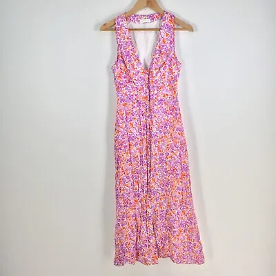 $49.95 • Buy Kookai Womens Dress Size 36 Aus 8 Purple Floral Maxi Sleeveless Vneck 063387