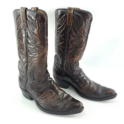 Texas Brand Brown Patent Leather Vintage Cowboy Boots Mens Size 8.5 D • $45.50