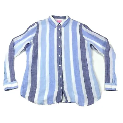 $24.99 • Buy Island Company Classic Striped Shirt Blue White Womens Size XL 100% Linen Button