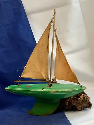Vtg Birkenhead  Star Yacht  Pond Boat England Green Wood Toy Sailing Ship • $49.95