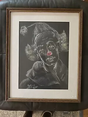 VTG Circus Clown Chalk Charcoal Drawing St. Louis Artist M. Weber Framed • $39.99