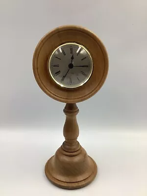 Vintage Desk Clock Solid Wood Quartz Pedestal Germany Movement Walnut • $22.41