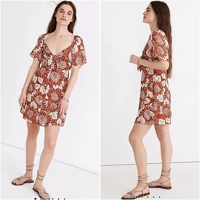 Madewell Silk Tie-Front Mini Dress In Sunflower Season Floral Size 0 NWT • $24.97