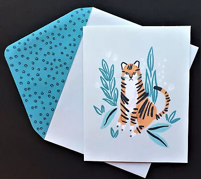 *ONE* Tiger Blank Note Card Big Cat Aqua Green Inspired FSC Certified Soy Ink 1 • $2.99