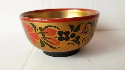 Vintage Russian Khokhloma Wooden Cup Traditional Red Green Gold & Black Design • $11.50