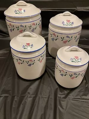 Vintage Lot Of 4 W Lids RB Bernarda Portugal Floral Ceramic Kitchen Canisters • $44