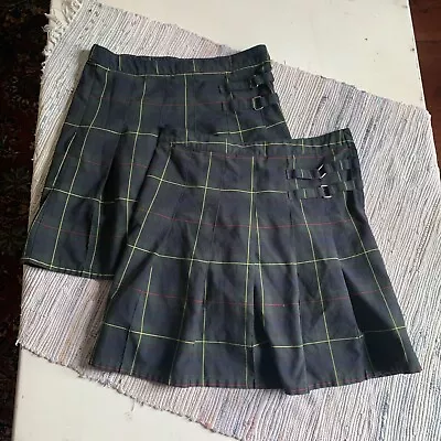 French Toast Skirt Girls 20 Plus School Uniform Pleat Plaid Scooter Navy Green • £15.32