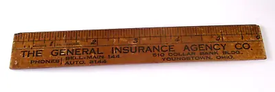 Vintage THE GENERAL INSURANCE AGENCY CO YOUNGSTOWN OH Advertising 6  WOOD RULER • $9.99