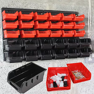 Wall Mounted Tool Storage Bin Workshop Garage Rack Pegs Organizer DIY Box 32pc • £13.99