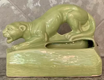 Vtg. Ceramic Panther TV Lamp Planter MCM Puma Jaguar - Chartreuse Green • $89