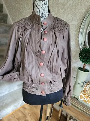 Marks And Spencer Autograph Mocha Brown Genuine Leather Jacket Size UK12 • £18