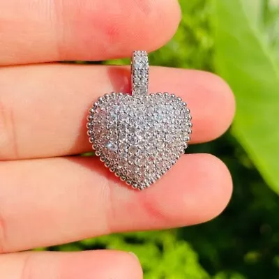 Silver CZ/Brass Micro Pave Sm Heart Pendant  W/ Free 2mm 20  Silver Rope Chain  • $8.99