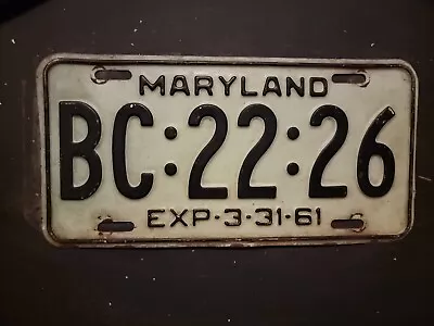 Vintage 1961  MARYLAND    License Plate  BC  : 22 :  26  • $19.99