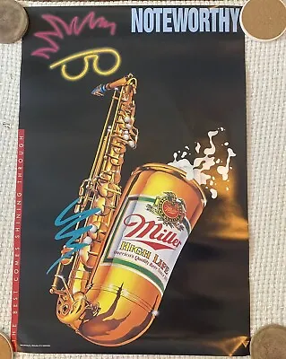 Vintage 90s Miller High Life Beer Poster Noteworthy Saxophone Jazz Rare • $12.75