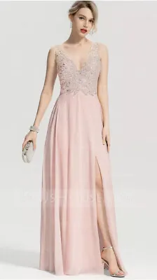£44.61 • Buy CL7#JJS House Womens A-Line V-neck Floor-Length Pearl Pink Chiffon Beaded Dress