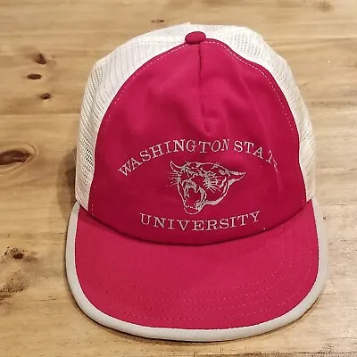 Vintage Washington State Cougars Hat Cap Snap Back Red Trucker Mesh Made USA • $154.37