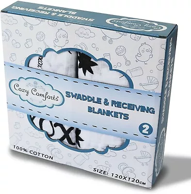 2pack ~ Extra Large ~ Premium Muslin Swaddle & Receiving Blankets ~ 120x120cm • £11.29