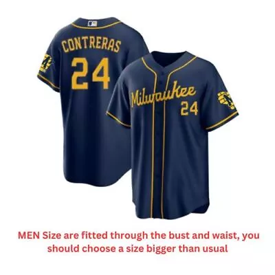 MEN Navy William Contreras #24 Milwaukee Brewers Jersey All Stitched • $35.49