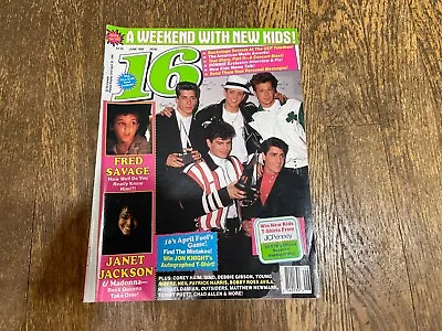 16 Magazine June 1990 New Kids On The Block NKOTB Janet Jackson Fred Savage Dino • $39.99