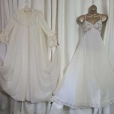 VTG P S M Peignoir LUCIE ANN Bridal Ivory LACE Gown Chiffon Nylon FANCY TWIRLY  • $189.99