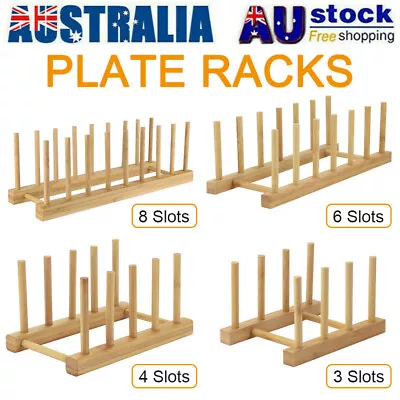 Bamboo Wooden Dish Rack Plate Racks Stand Pot Lid Holder Kitchen Organizer AUS • $12.69